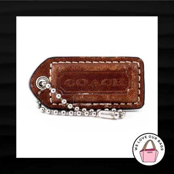 Coach Accessories - 2" Medium COACH BROWN BLACK LEATHER KEY FOB BAG CHARM KEYCHAIN HANGTAG TAG
